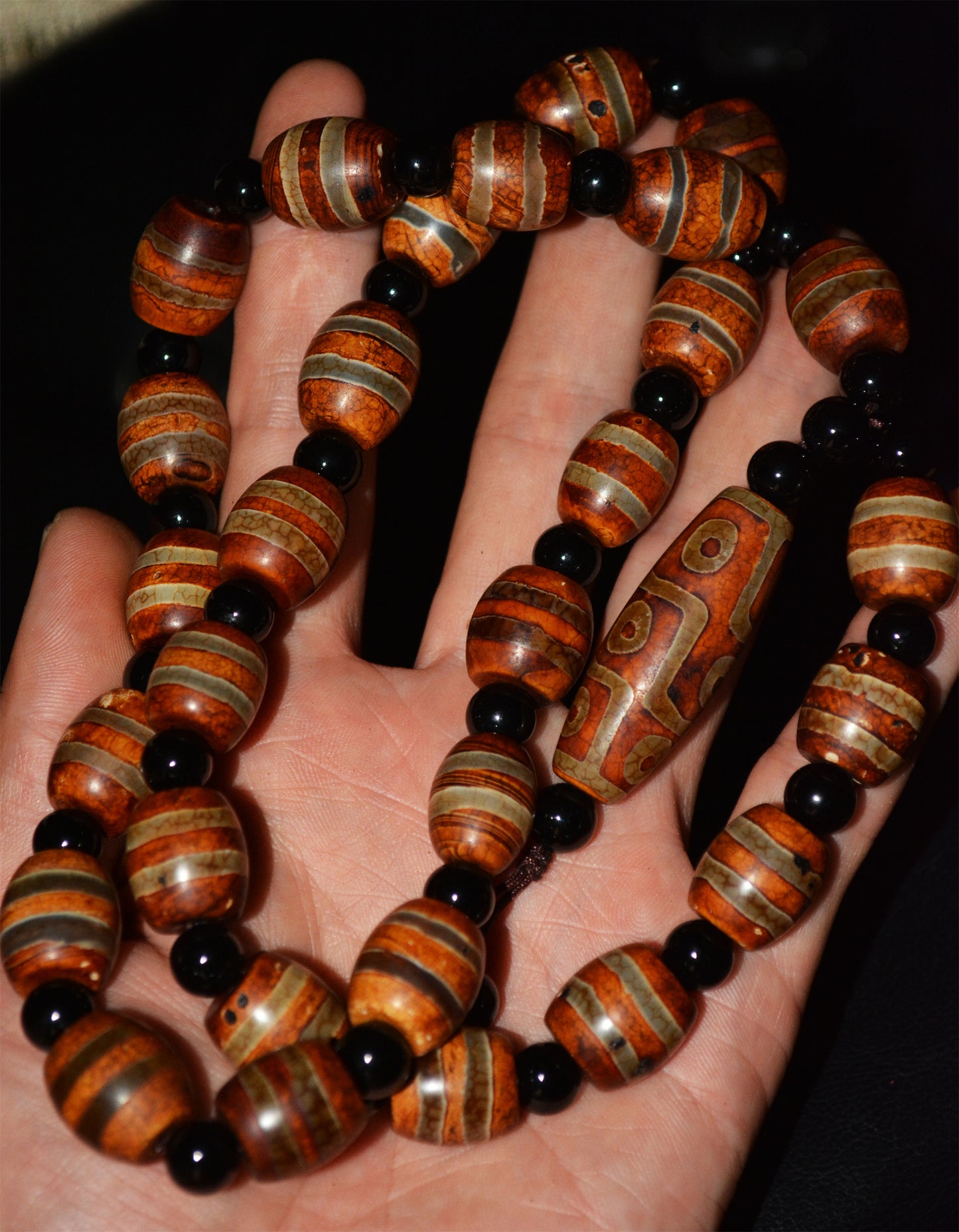 Real Tibetan Old Ancient Nine Eyes Dzi Bead Necklace Mala Prayer Beads Amulet Himalaya Agate Pure Gzi Pyu Striped