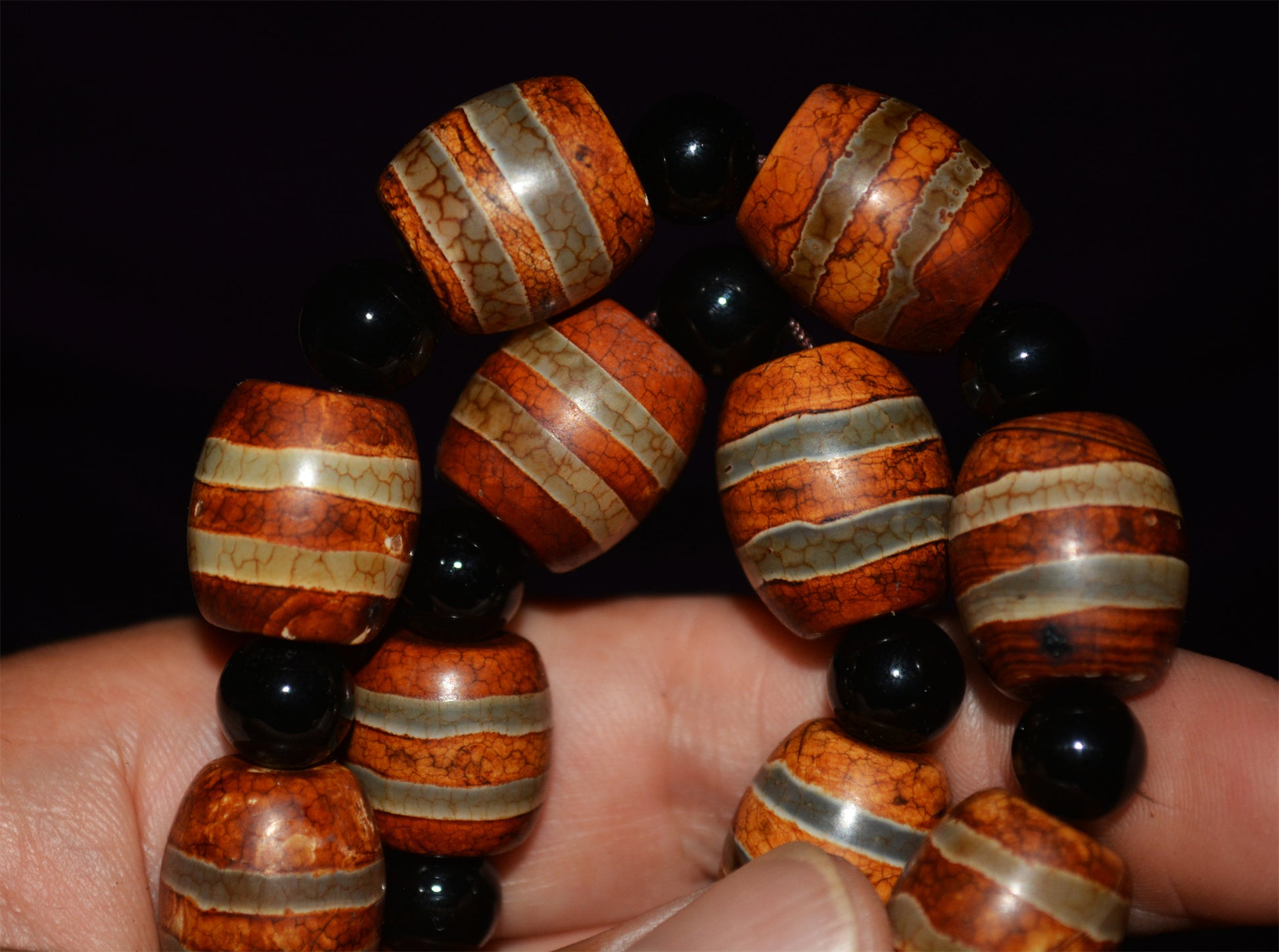 Real Tibetan Old Ancient Nine Eyes Dzi Bead Necklace Mala Prayer Beads Amulet Himalaya Agate Pure Gzi Pyu Striped