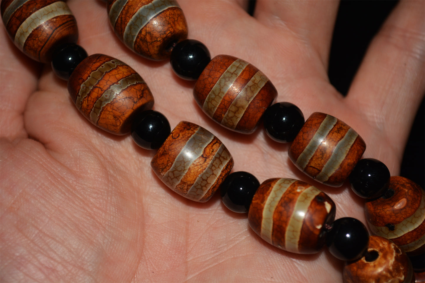 Real Tibetan Old Ancient Nine Eyes Dzi Bead Necklace Mala Prayer Beads Amulet Himalaya Agate Pure Gzi Pyu Striped