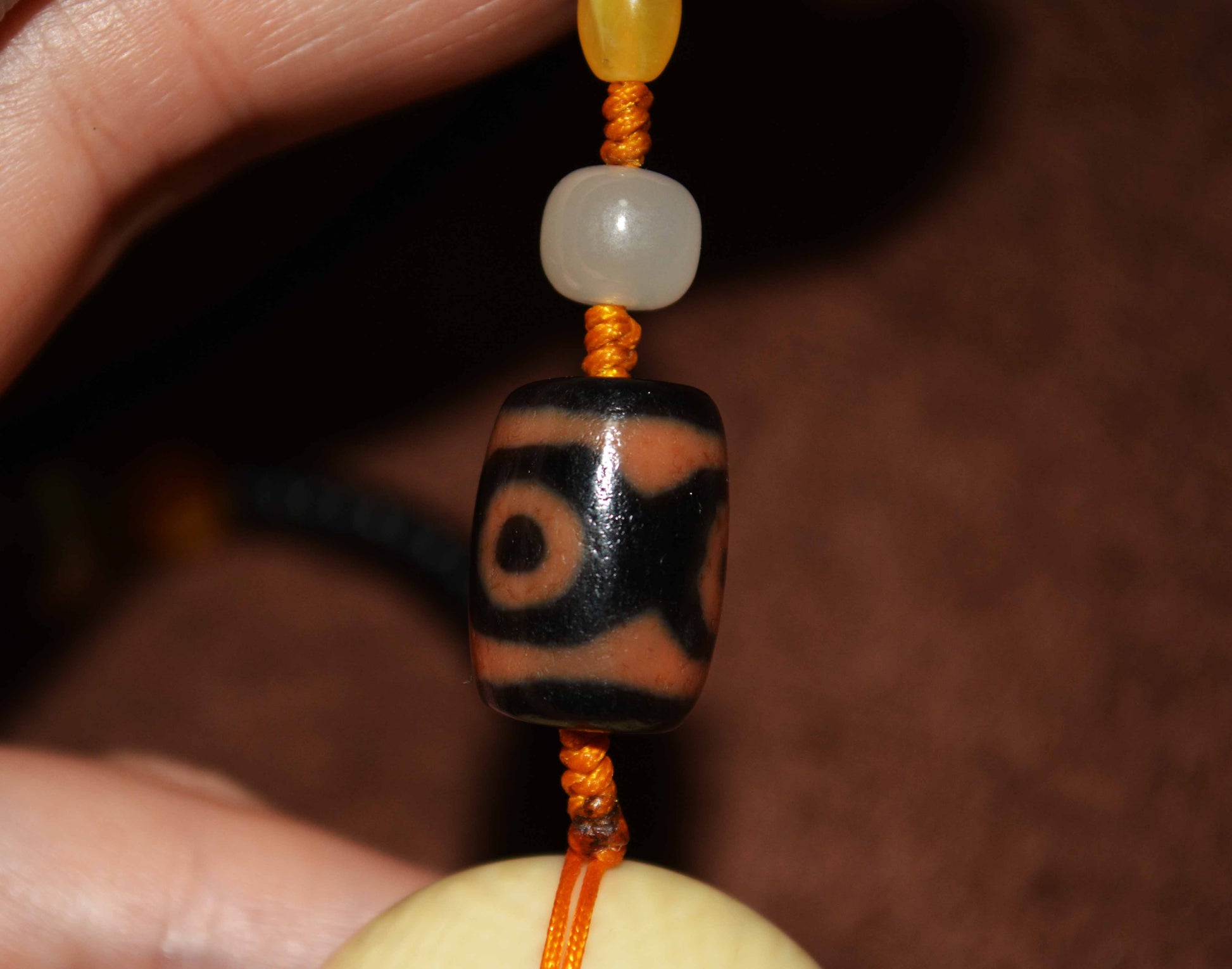 Real Tibetan Old Ancient Three Eyes Dzi Bead Amulet Tiger Tooth Pendant Himalaya Banded Medicine Agate Genuine Pure Gzi Talisman Bracelet