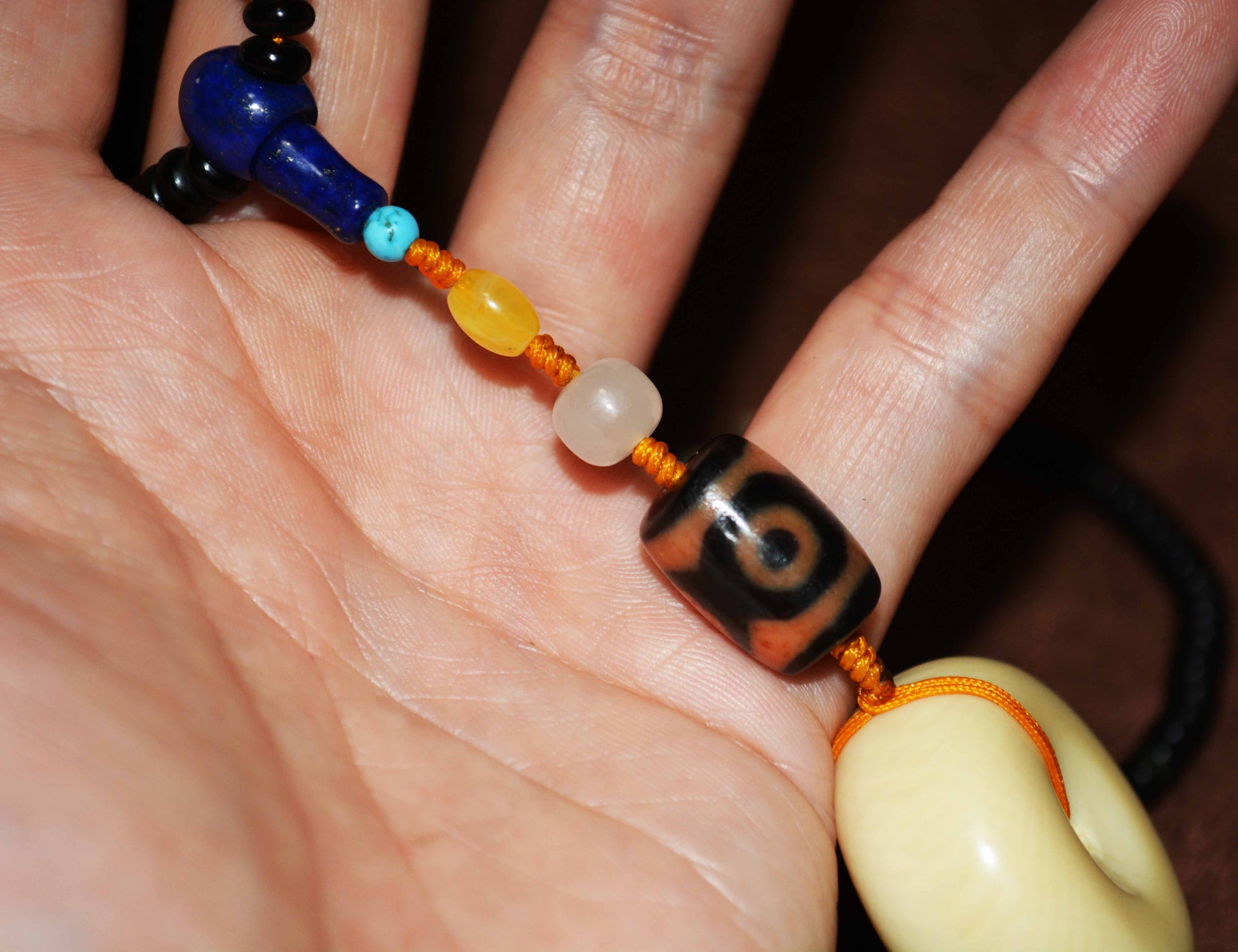 Real Tibetan Old Ancient Three Eyes Dzi Bead Amulet Tiger Tooth Pendant Himalaya Banded Medicine Agate Genuine Pure Gzi Talisman Bracelet