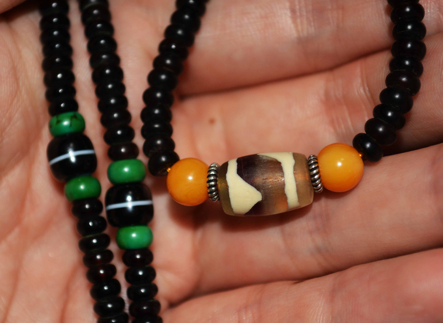 Real Tibetan Old Ancient Three Eyes Dzi Bead Amulet Tiger Tooth Pendant Himalaya Banded Medicine Agate Genuine Pure Gzi Talisman Bracelet