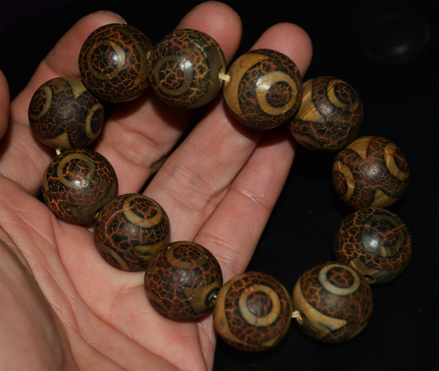 Real Tibetan Old Ancient Three Eyes Dzi Bead Bracelet Talisman Himalayan Amulet Agate Stone Pure 3 Eyed Gzi Mala