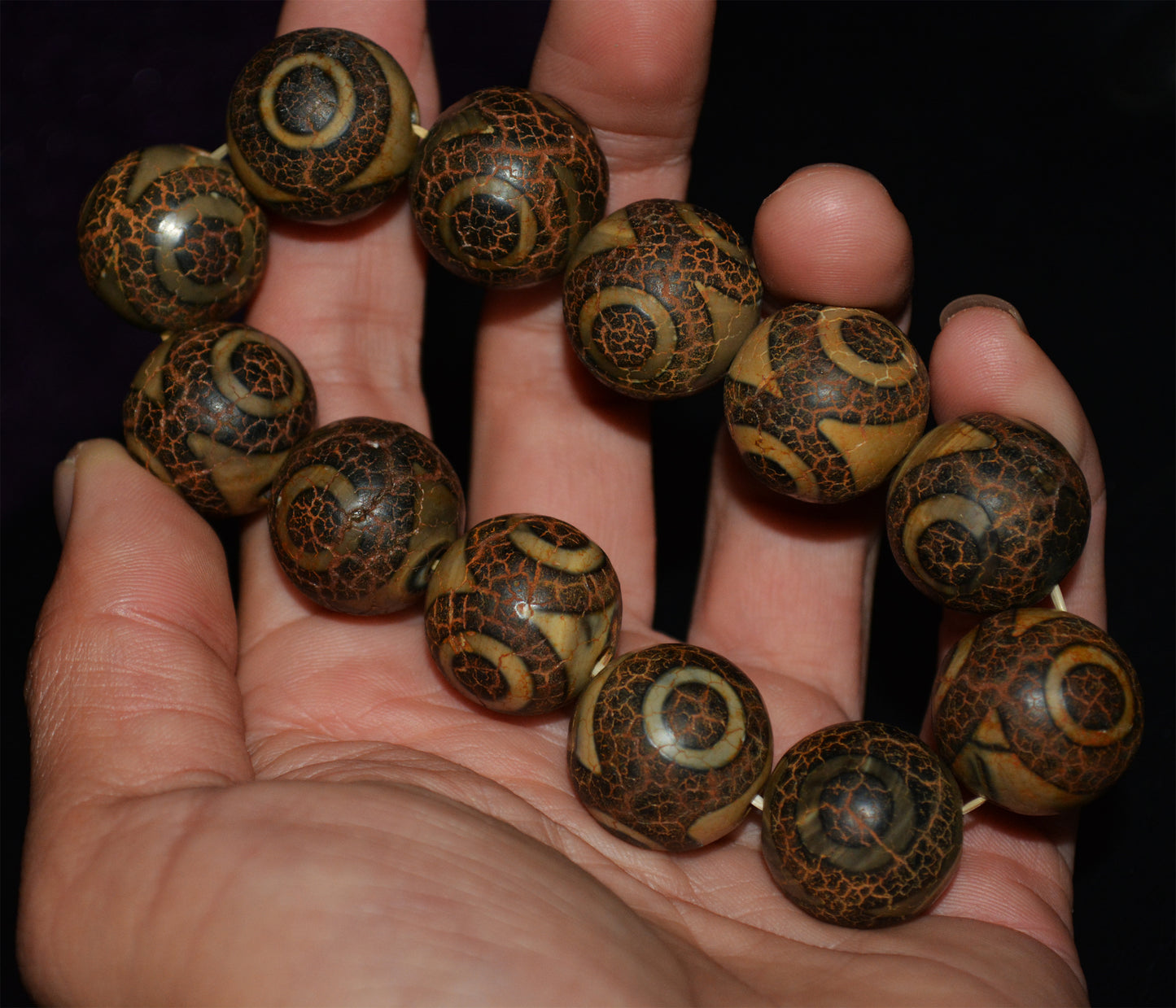 Real Tibetan Old Ancient Three Eyes Dzi Bead Bracelet Talisman Himalayan Amulet Agate Stone Pure 3 Eyed Gzi Mala