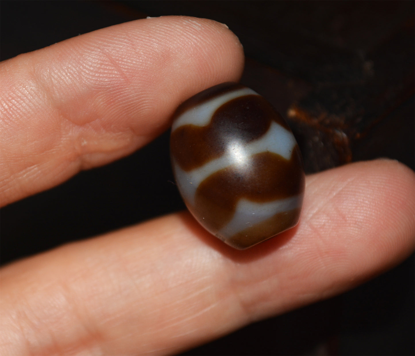 Real Tibetan Old Ancient Tiger Tooth Dzi Bead Amulet Pendant Water Wave Himalayas Pure Zigzag Gzi Talisman Bracelet