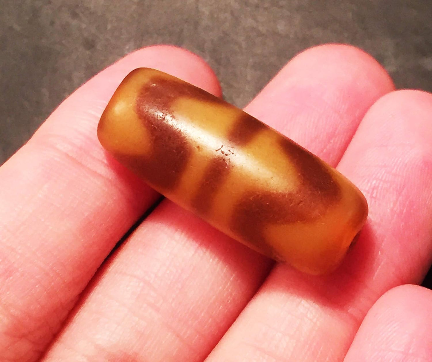 Real Tibetan Old Ancient Water Wave Dzi Bead Amulet Himalayan Zigzag Tiger Tooth Agate Pure Gzi Pendant