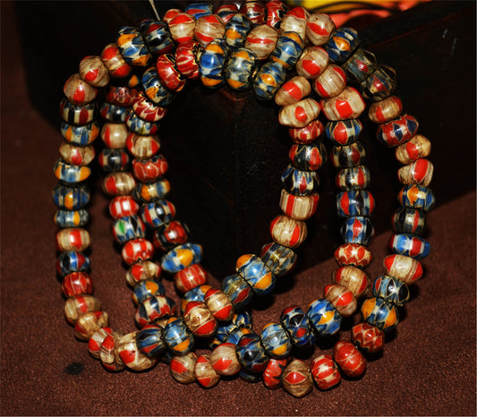 Real Tibetan Old Antique African Trade Glass Beads Chevron Necklace Bracelet Venetian Vintage Himalaya Strands Mala Rosary