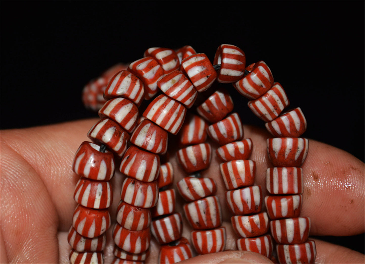 Real Tibetan Old Antique Glass Beads African Trade Chevron Necklace Bracelet Venetian Vintage Himalaya Strands Mala Rosary