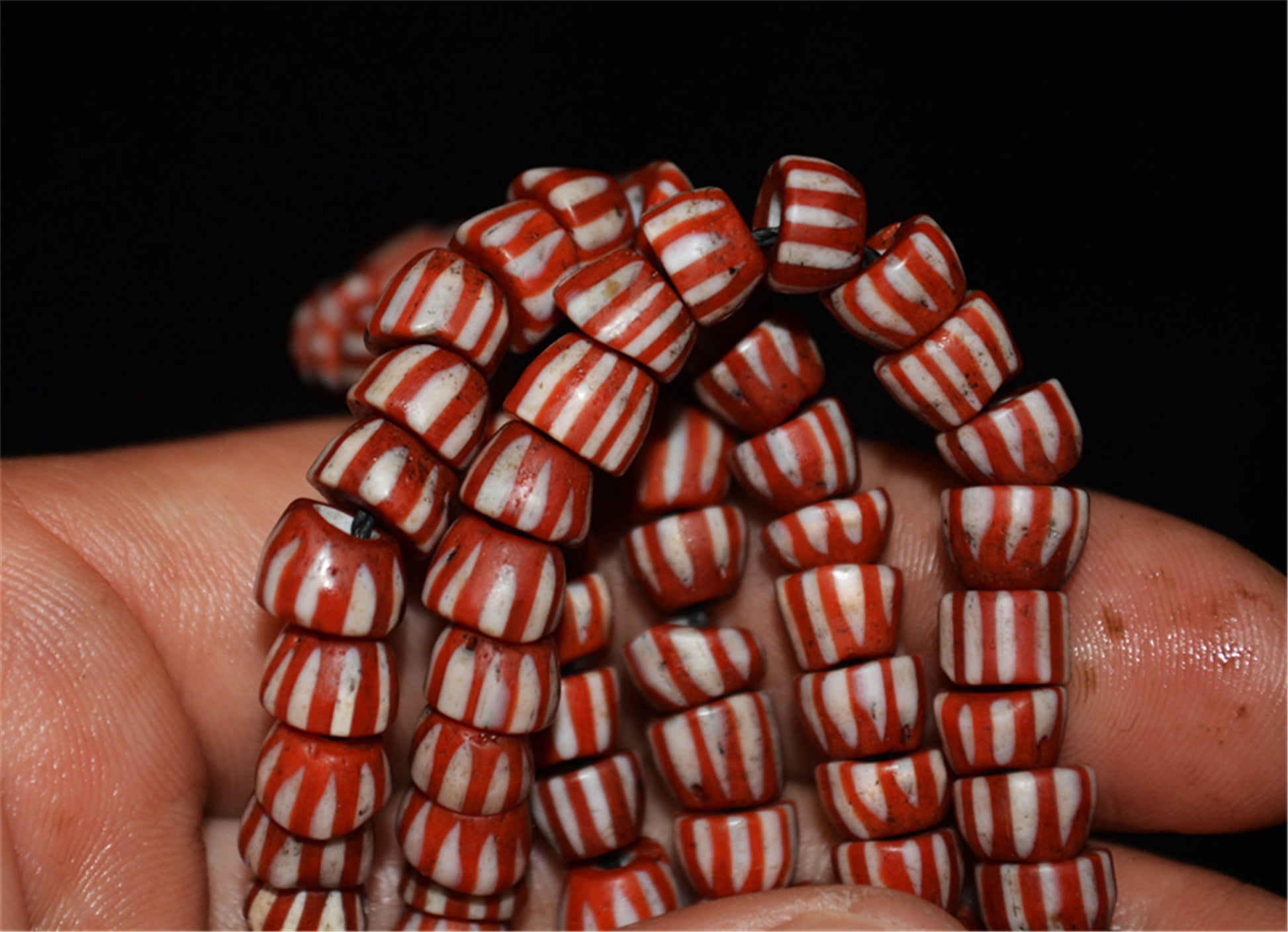 Real Tibetan Old Antique Glass Beads African Trade Chevron Necklace Bracelet Venetian Vintage Himalaya Strands Mala Rosary