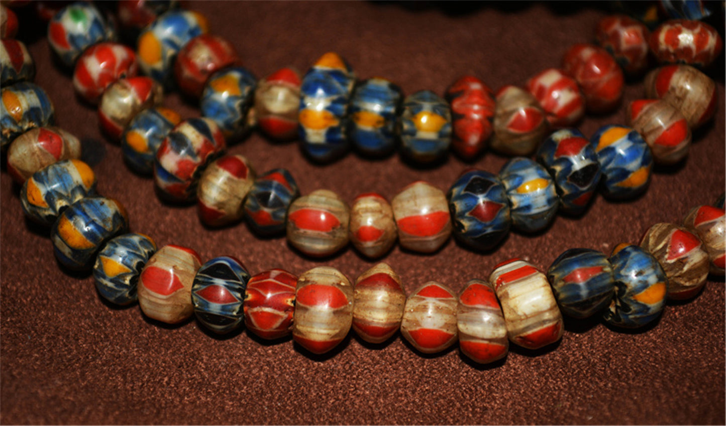 Real Tibetan Old Antique African Trade Glass Beads Chevron Necklace Bracelet Venetian Vintage Himalaya Strands Mala Rosary