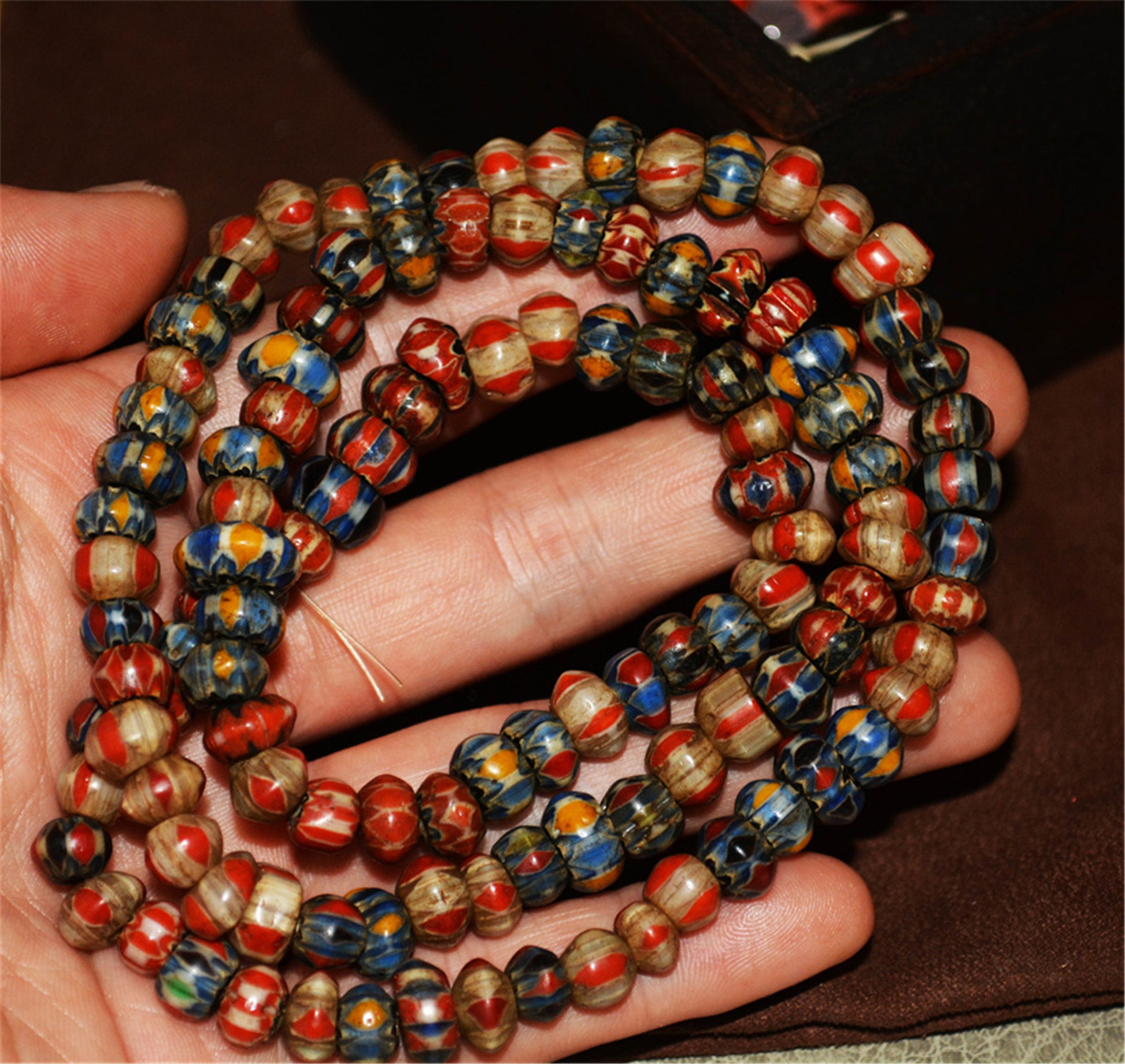 Real Tibetan Old Antique African Trade Glass Beads Chevron Necklace Bracelet Venetian Vintage Himalaya Strands Mala Rosary