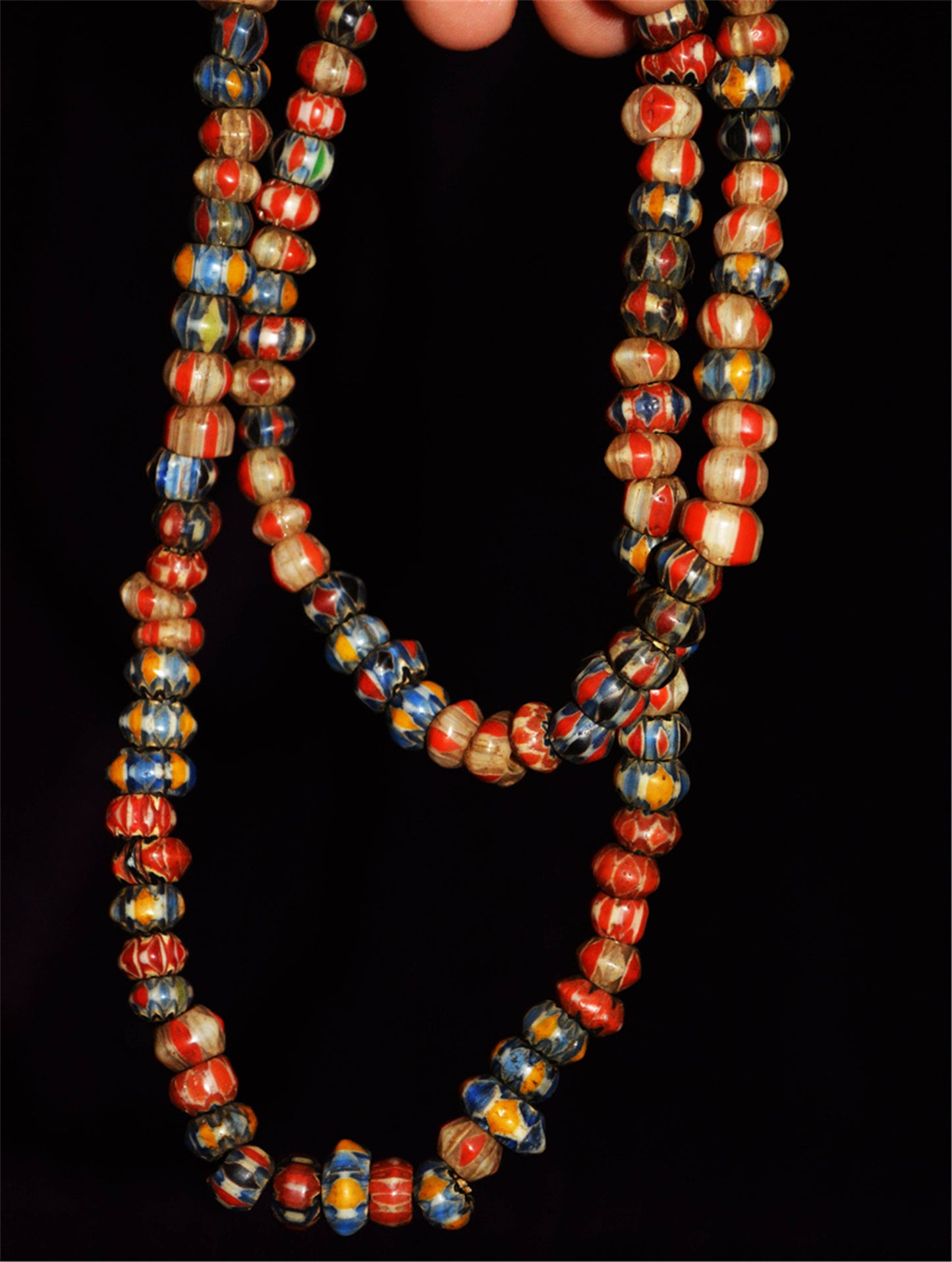 Real Tibetan Old Antique African Trade Glass Beads Chevron Necklace Bracelet Venetian Vintage Himalaya Strands Mala Rosary