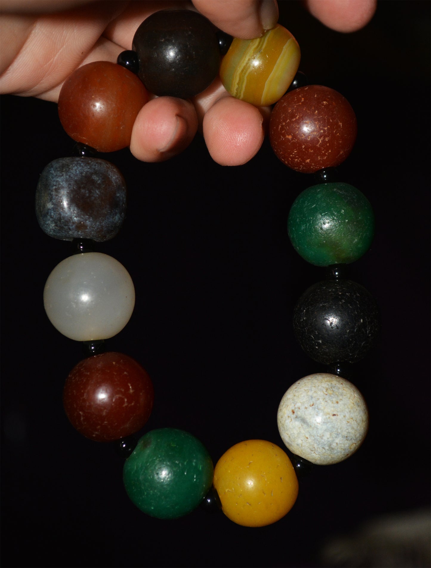 Real Tibetan Old Antique Agate Bracelet Ancient Carnelian Yellow Green Red Black White Mala Prayer Beads Rosary Natural Genuine Worry