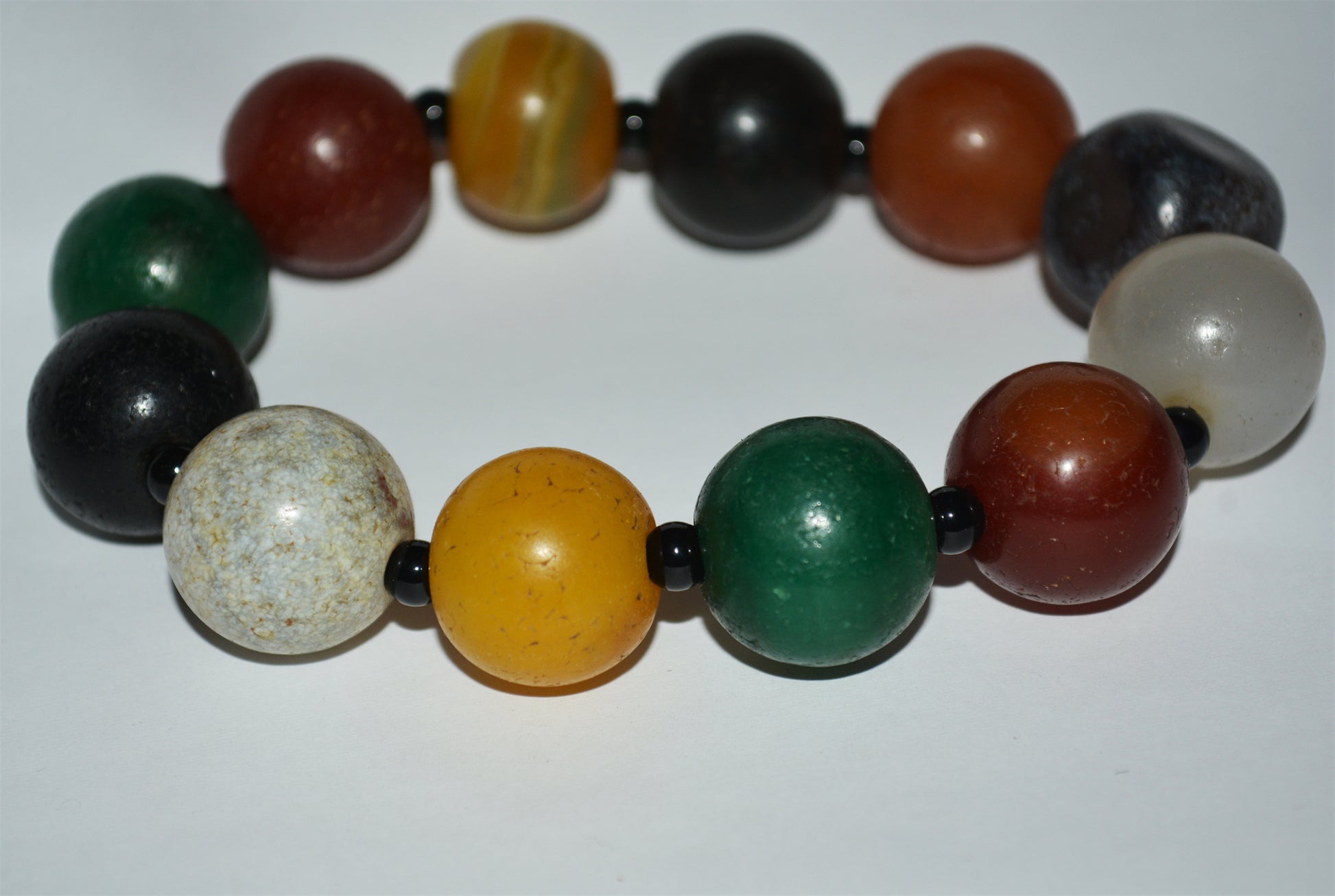 Real Tibetan Old Antique Agate Bracelet Ancient Carnelian Yellow Green Red Black White Mala Prayer Beads Rosary Natural Genuine Worry