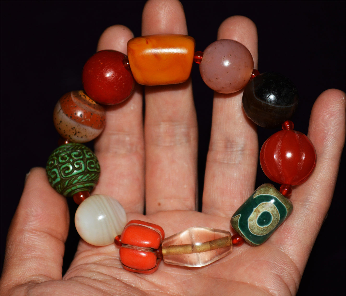 Real Tibetan Old Antique Amber Bracelet Crystal Turquoise Red Coral Pema Raka Nanhong Agate Three Eyes Dzi Bead Mala Prayer Beads