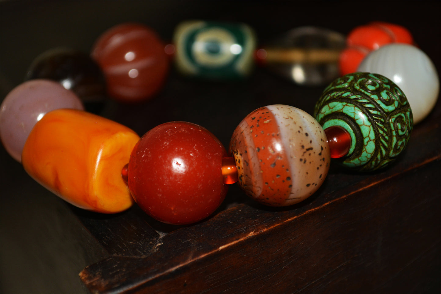 Real Tibetan Old Antique Amber Bracelet Crystal Turquoise Red Coral Pema Raka Nanhong Agate Three Eyes Dzi Bead Mala Prayer Beads