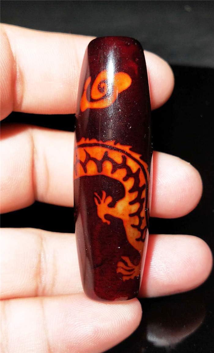 Real Tibetan Old Antique Dragon Dzi Bead Pendant Amulet Himalaya Genuine Agate Pure