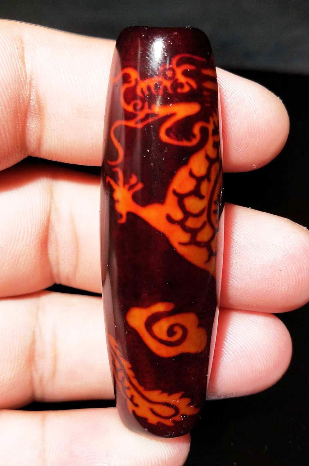 Real Tibetan Old Antique Dragon Dzi Bead Pendant Amulet Himalaya Genuine Agate Pure