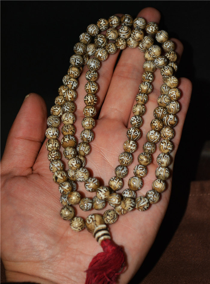 Real Tibetan Old Antique Conch Shell Mala Prayer Beads Giant Clam Bracelet Amulet Himalayan Rosary Necklace 108 Buddhist Scriptures sutra