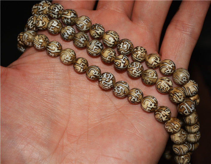 Real Tibetan Old Antique Conch Shell Mala Prayer Beads Giant Clam Bracelet Amulet Himalayan Rosary Necklace 108 Buddhist Scriptures sutra