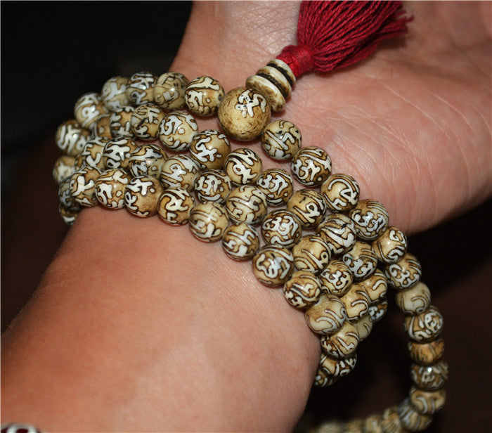 Real Tibetan Old Antique Conch Shell Mala Prayer Beads Giant Clam Bracelet Amulet Himalayan Rosary Necklace 108 Buddhist Scriptures sutra