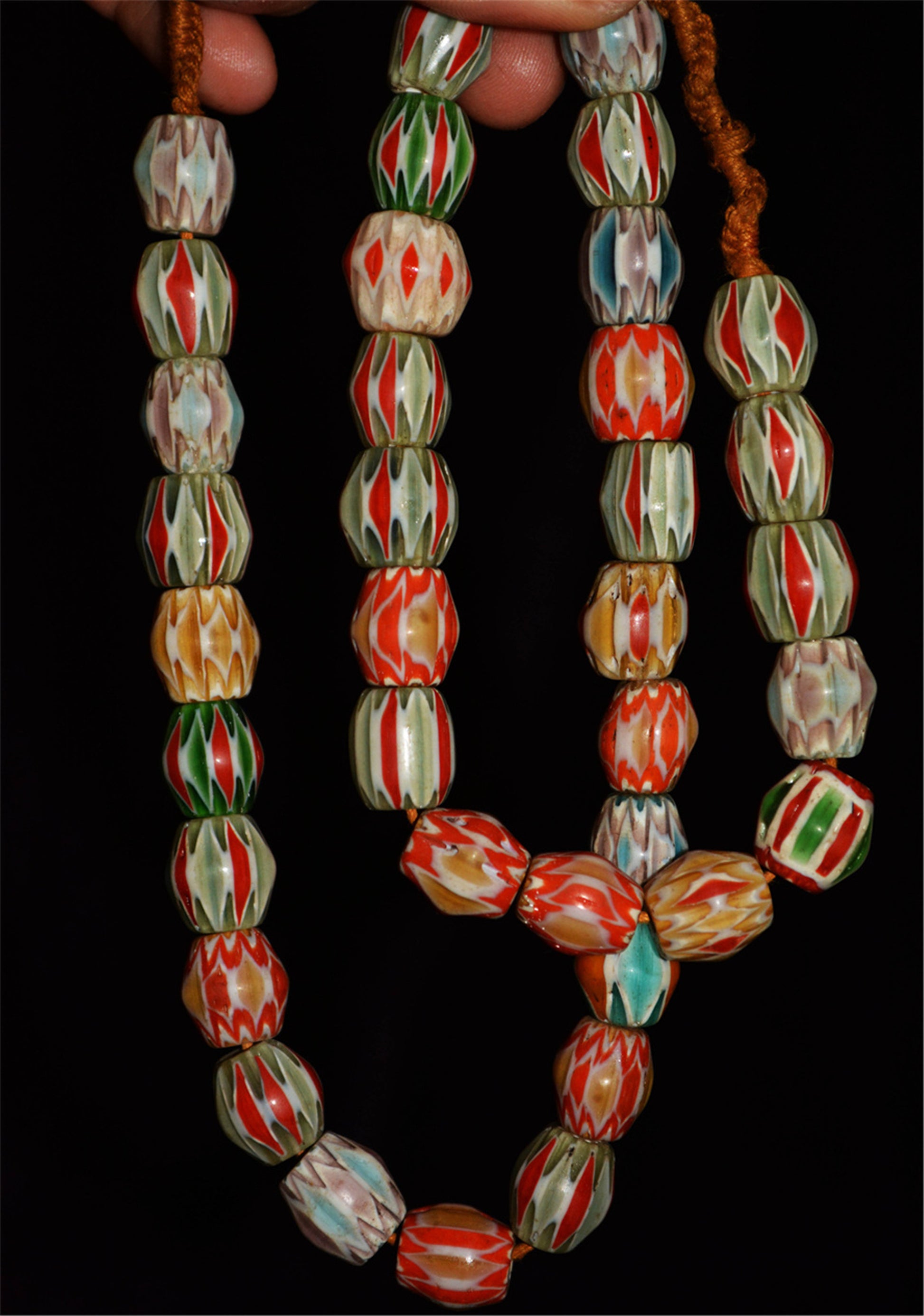 Real Tibetan Old Antique Glass Beads Necklace African Trade Chevron Bracelet Venetian Vintage Himalaya Strands Mala Rosary