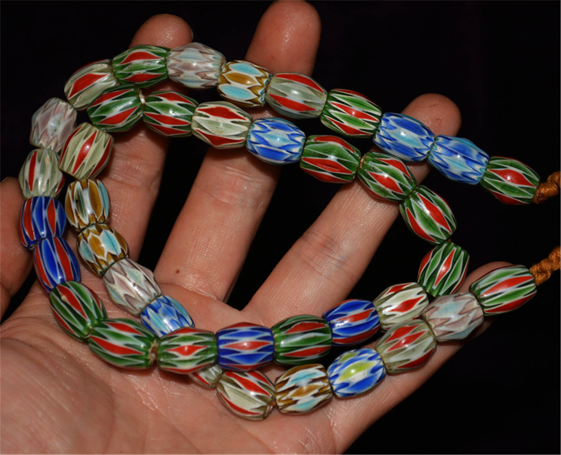 Real Tibetan Old Antique Glass Beads Necklace Venetian Trade Chevron Bracelet African Vintage Himalaya Strands Mala Rosary