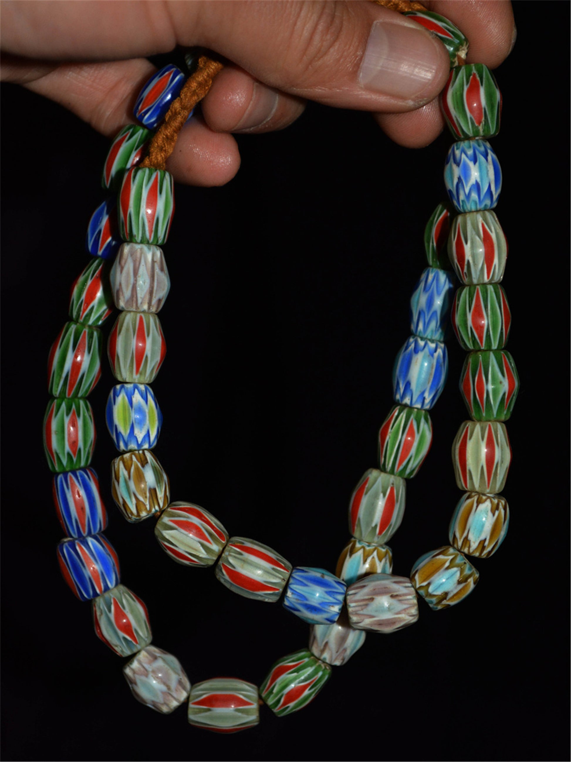 Real Tibetan Old Antique Glass Beads Necklace Venetian Trade Chevron Bracelet African Vintage Himalaya Strands Mala Rosary