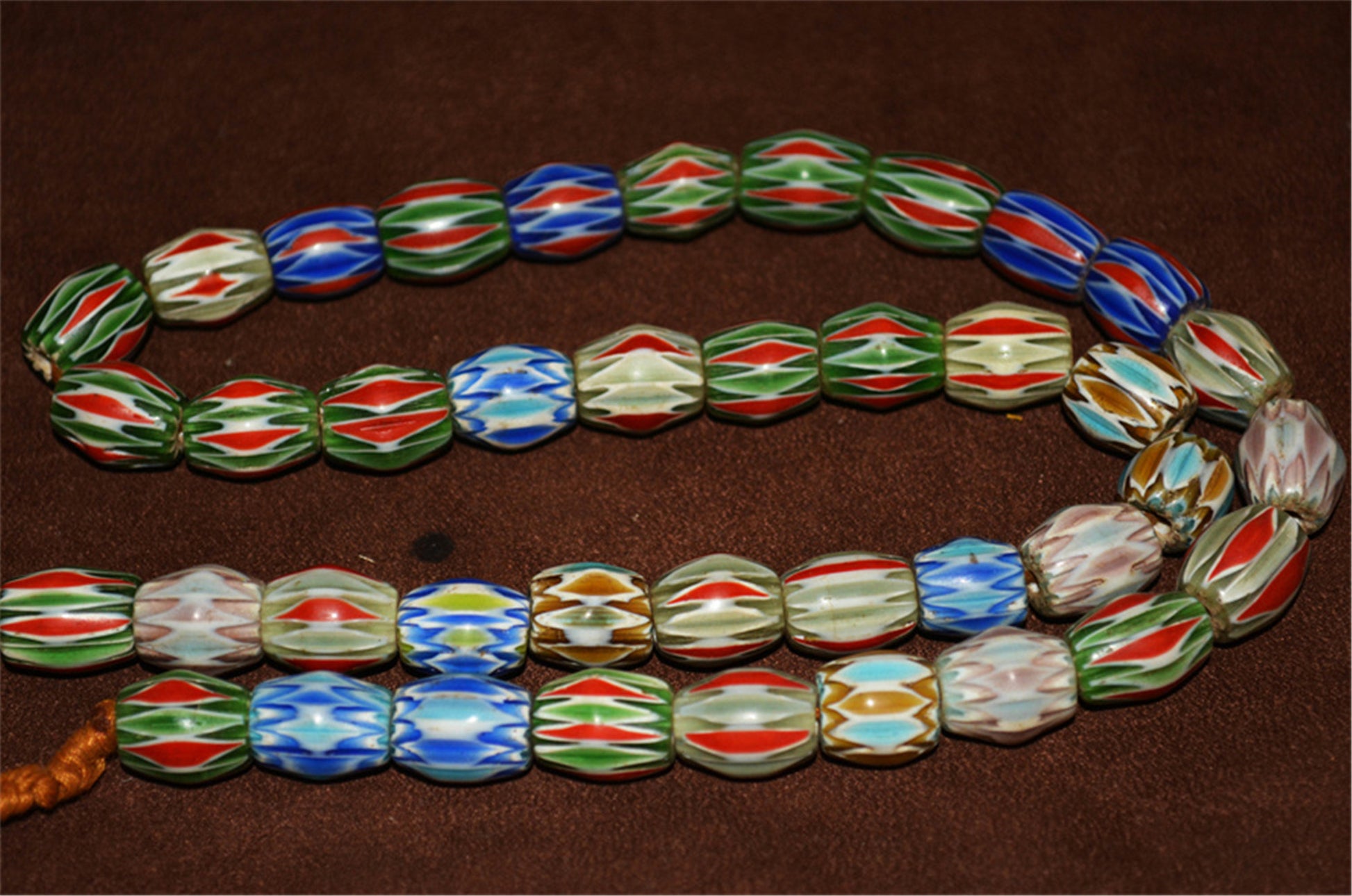 Real Tibetan Old Antique Glass Beads Necklace Venetian Trade Chevron Bracelet African Vintage Himalaya Strands Mala Rosary