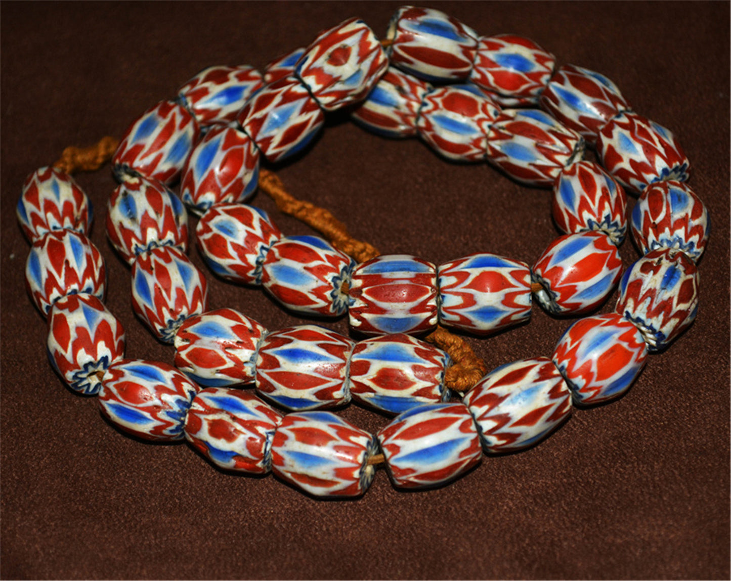 Tibetan Antique Glass Beads Necklace African Trade Chevron Venetian Bracelet Vintage Himalaya Strands Mala Rosary