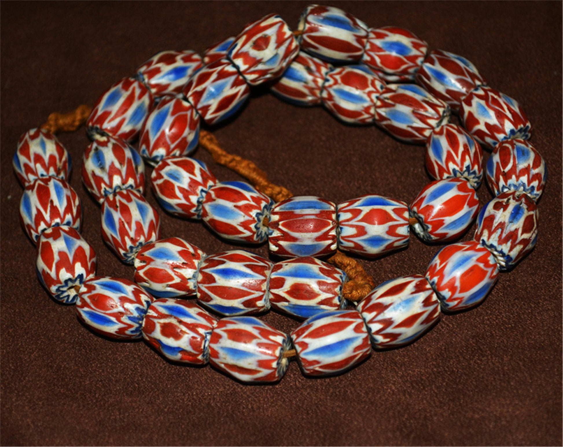 Tibetan Antique Glass Beads Necklace African Trade Chevron Venetian Bracelet Vintage Himalaya Strands Mala Rosary