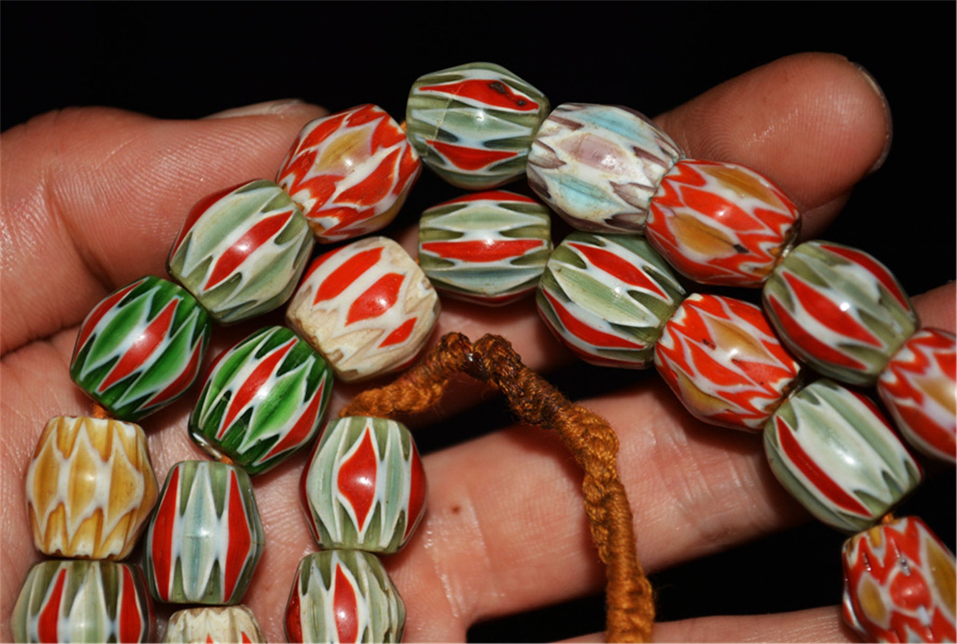Real Tibetan Old Antique Glass Beads Necklace African Trade Chevron Bracelet Venetian Vintage Himalaya Strands Mala Rosary