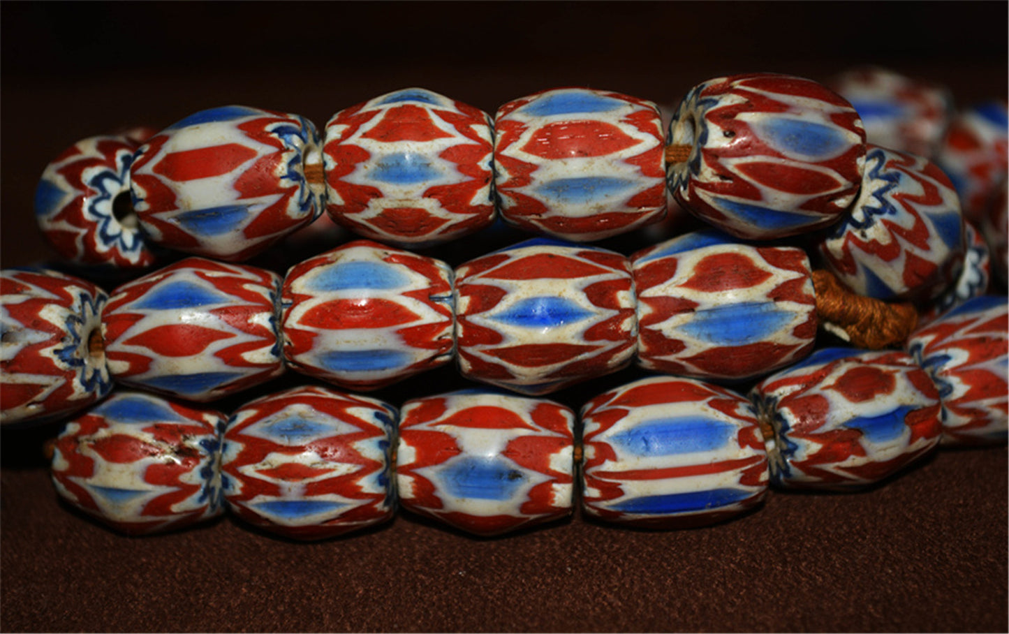 Tibetan Antique Glass Beads Necklace African Trade Chevron Venetian Bracelet Vintage Himalaya Strands Mala Rosary
