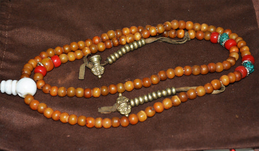 Real Tibetan Old Antique Kapala Bone Bracelet Mala Prayer Beads Rosary Amulet Himalaya Genuine Necklace Talisman 108