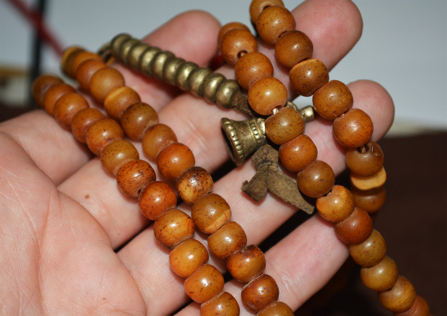 Real Tibetan Old Antique Kapala Bone Bracelet Mala Prayer Beads Rosary Amulet Himalaya Genuine Necklace Talisman 108