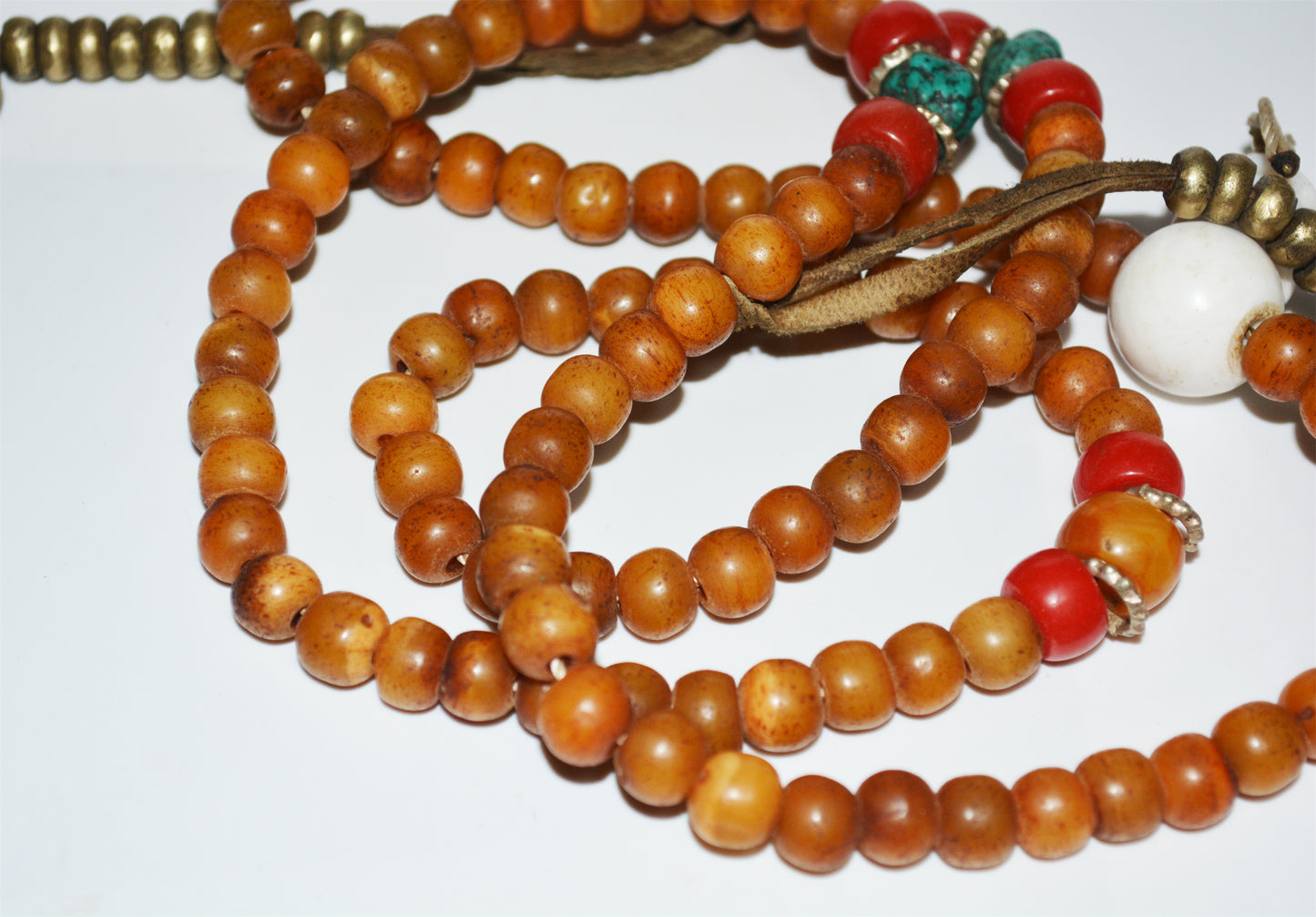 Real Tibetan Old Antique Kapala Bone Bracelet Mala Prayer Beads Rosary Amulet Himalaya Genuine Necklace Talisman 108