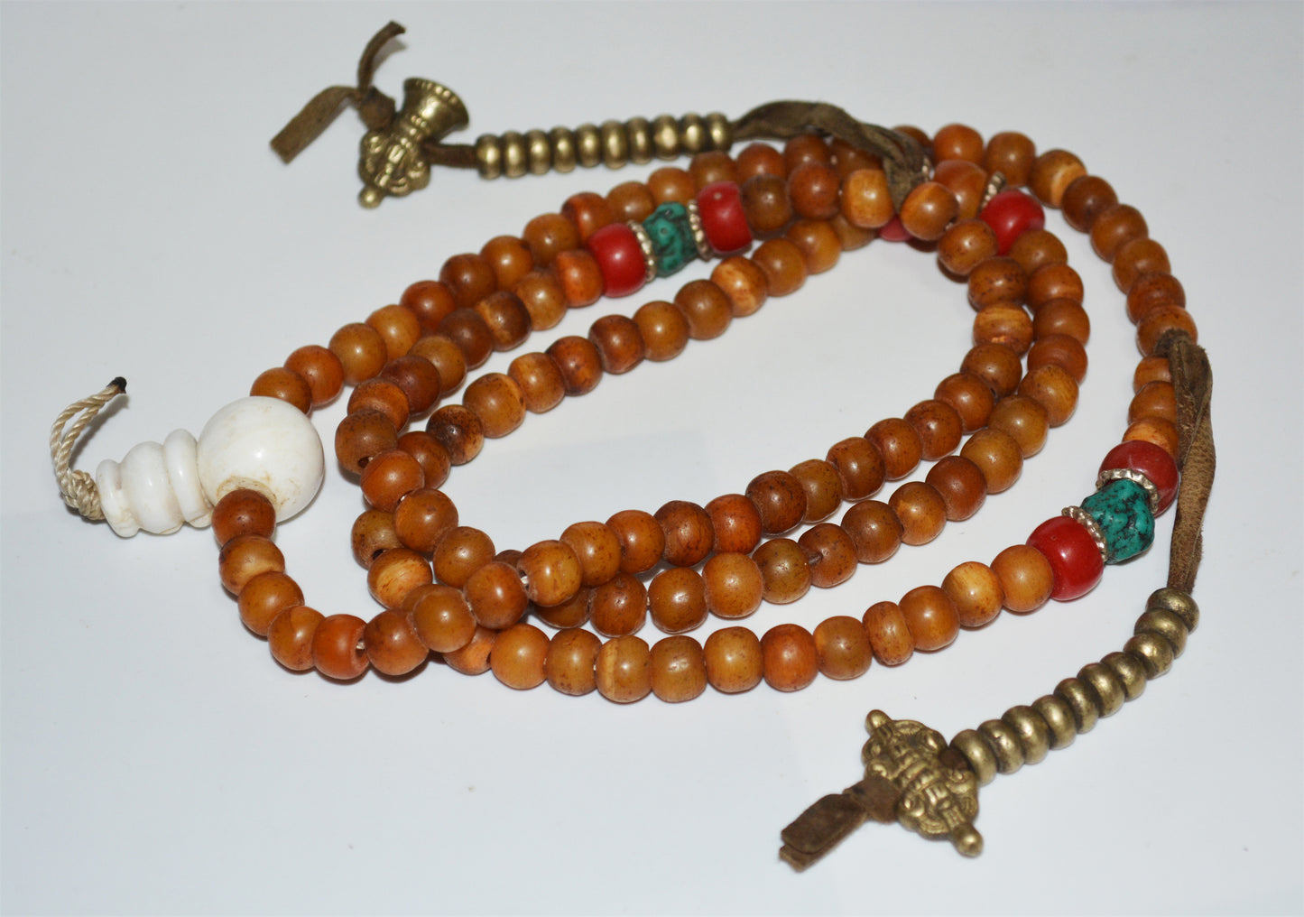 Real Tibetan Old Antique Kapala Bone Bracelet Mala Prayer Beads Rosary Amulet Himalaya Genuine Necklace Talisman 108