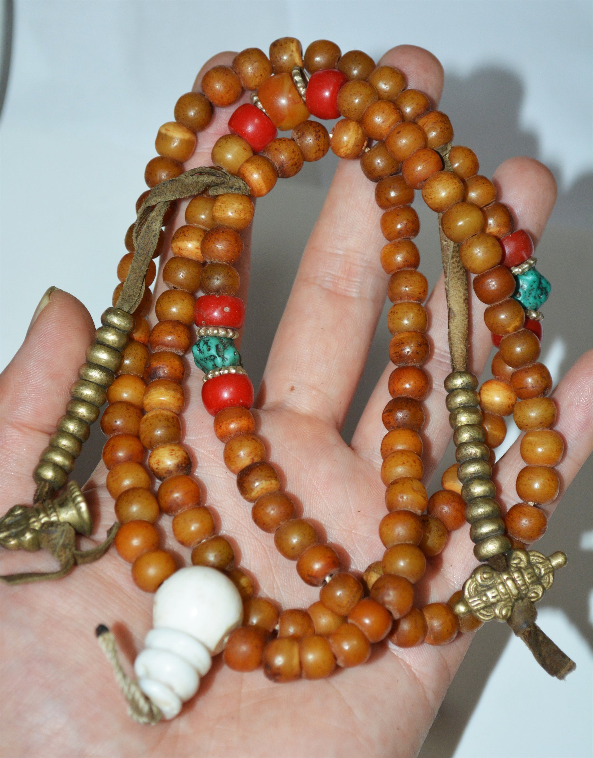 Real Tibetan Old Antique Kapala Bone Bracelet Mala Prayer Beads Rosary Amulet Himalaya Genuine Necklace Talisman 108