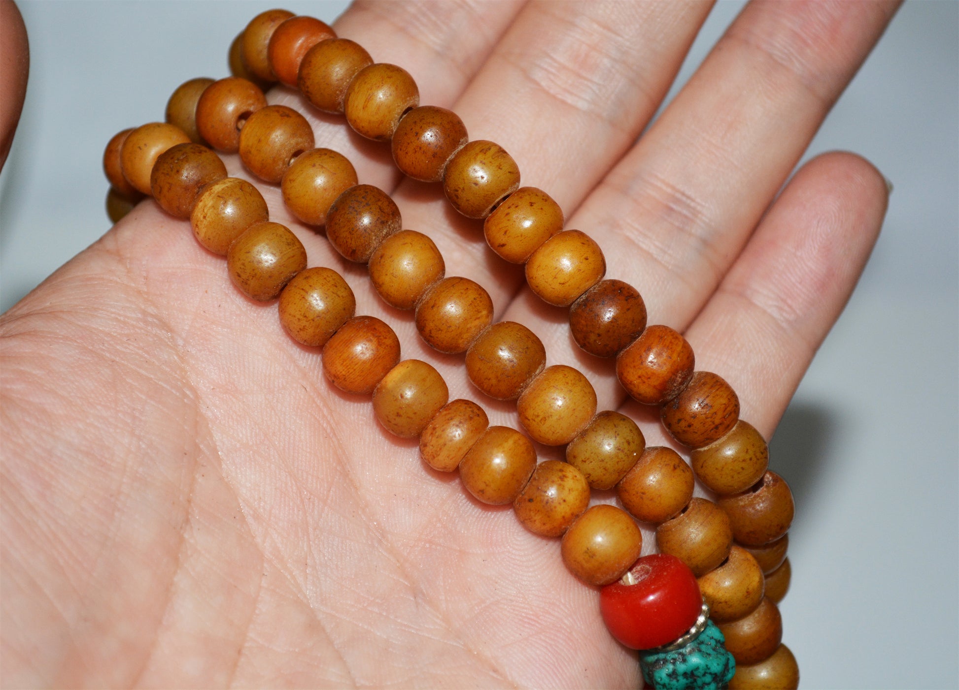 Real Tibetan Old Antique Kapala Bone Bracelet Mala Prayer Beads Rosary Amulet Himalaya Genuine Necklace Talisman 108