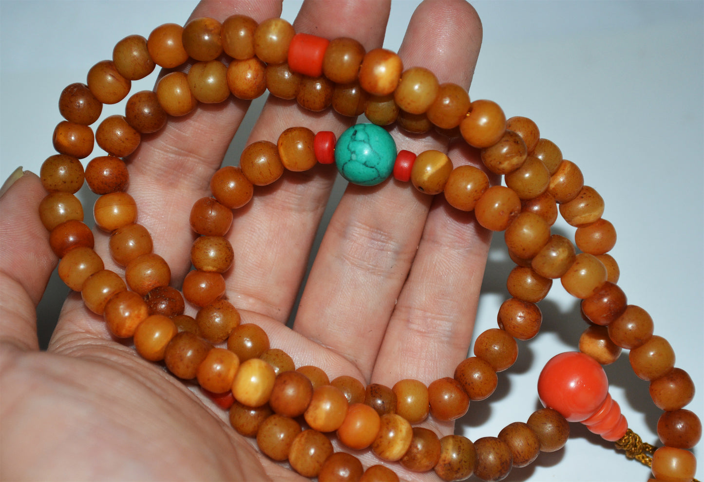 Real Tibetan Old Antique Kapala Bone Bracelet Mala Prayer Beads Amulet Himalaya Genuine Rosary Necklace Talisman 108