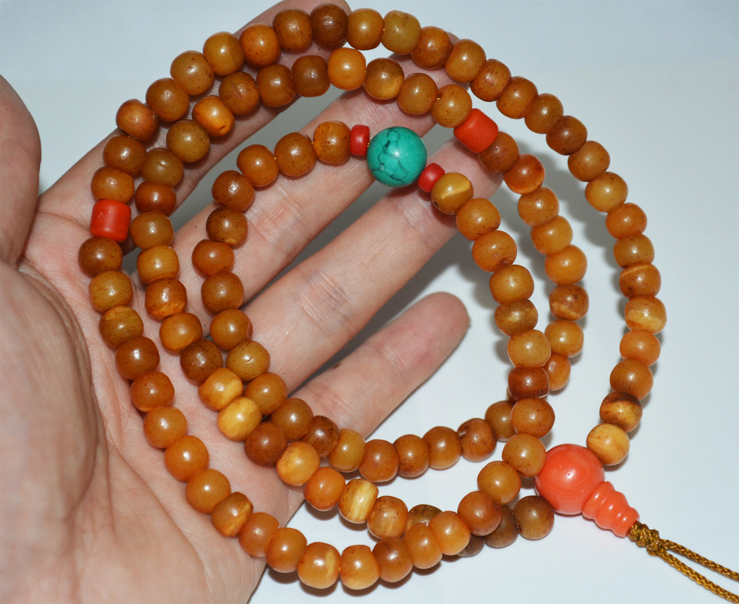 Real Tibetan Old Antique Kapala Bone Bracelet Mala Prayer Beads Amulet Himalaya Genuine Rosary Necklace Talisman 108