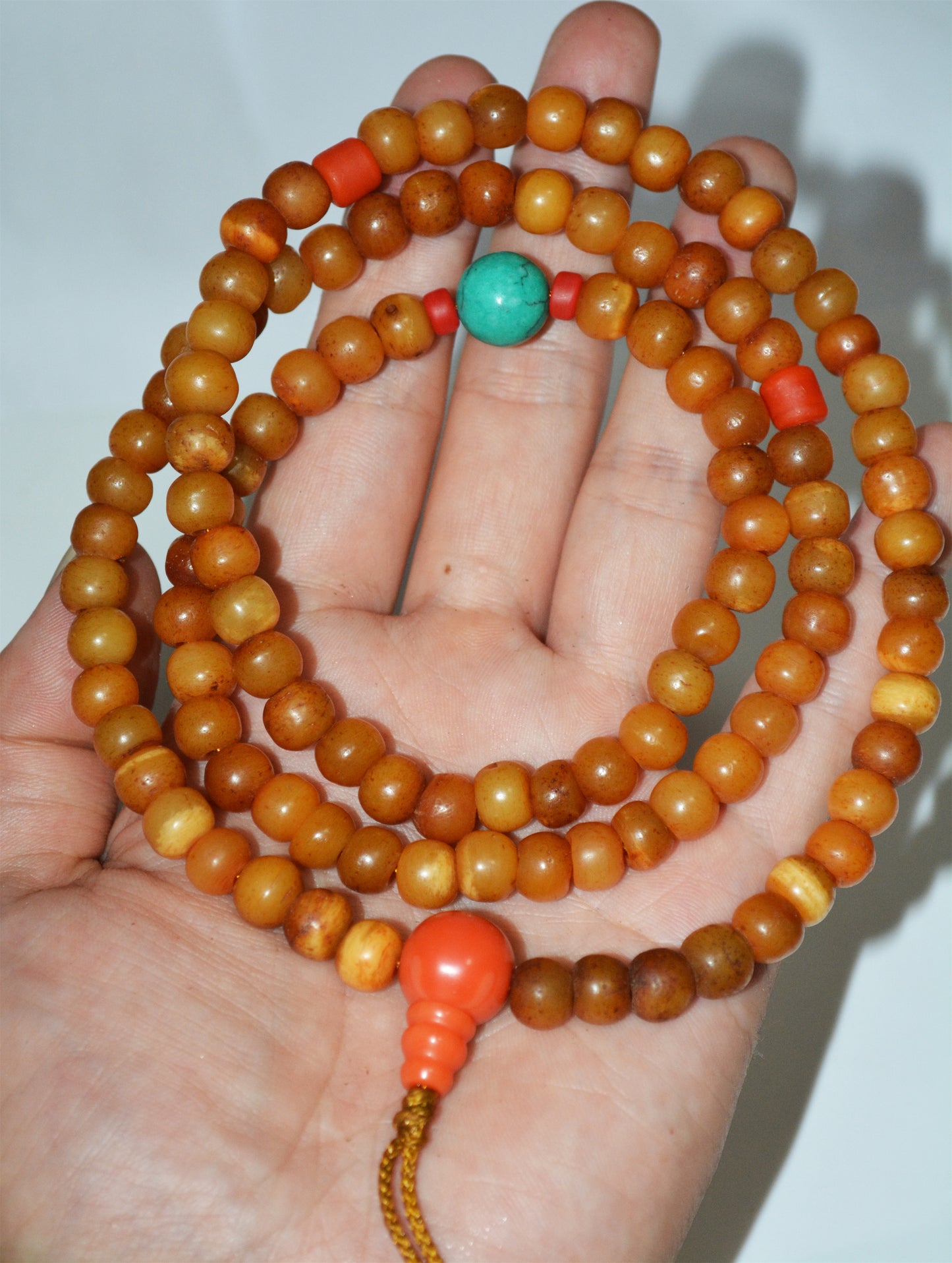 Real Tibetan Old Antique Kapala Bone Bracelet Mala Prayer Beads Amulet Himalaya Genuine Rosary Necklace Talisman 108