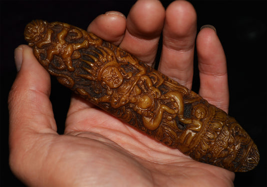 Real Tibetan Old Antique Kapala Bone Buddha Statue Amulet Himalaya Talisman Garuda Bird Pendant