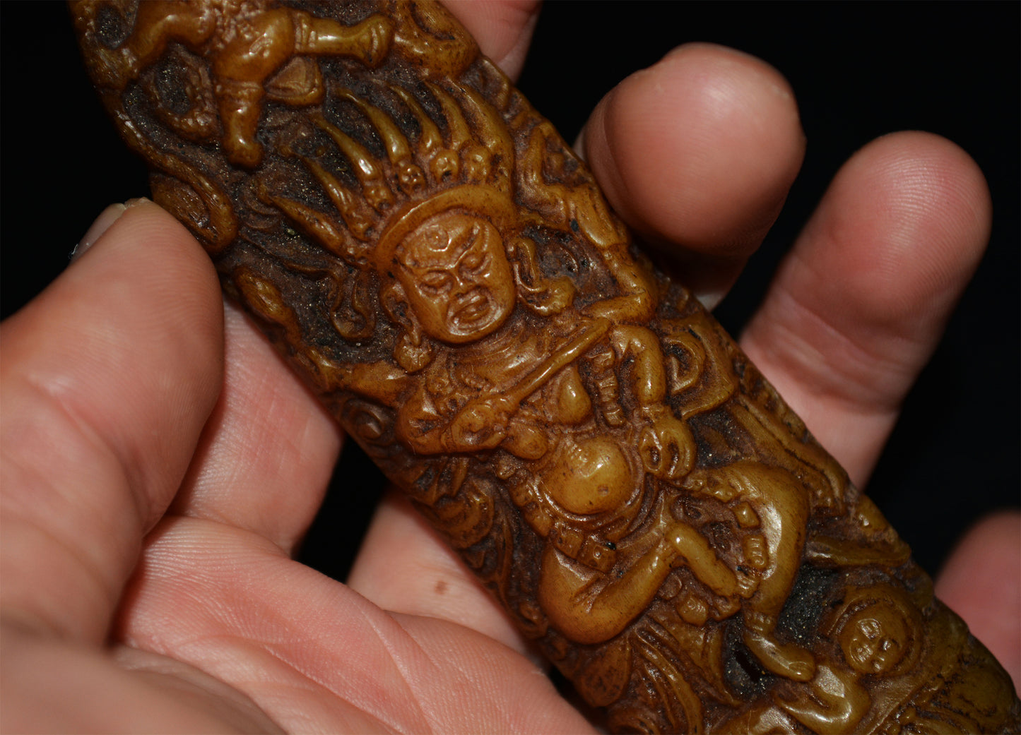 Real Tibetan Old Antique Kapala Bone Buddha Statue Amulet Himalaya Talisman Garuda Bird Pendant