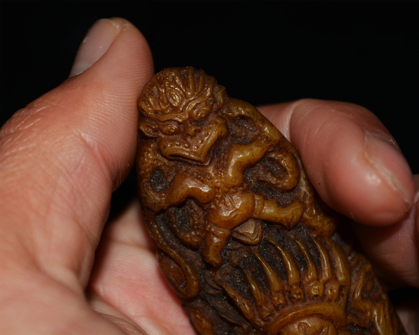 Real Tibetan Old Antique Kapala Bone Buddha Statue Amulet Himalaya Talisman Garuda Bird Pendant
