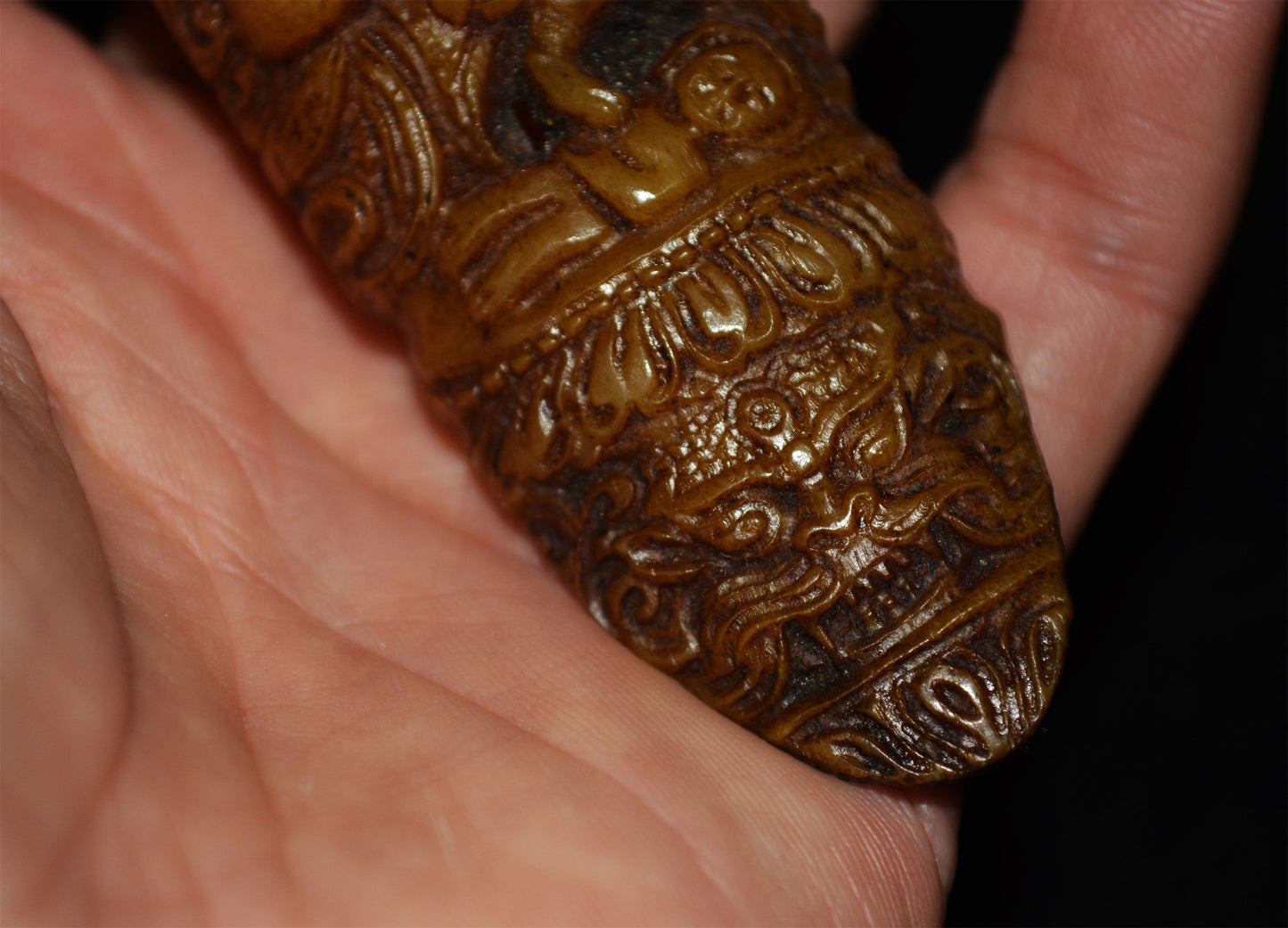 Real Tibetan Old Antique Kapala Bone Buddha Statue Amulet Himalaya Talisman Garuda Bird Pendant