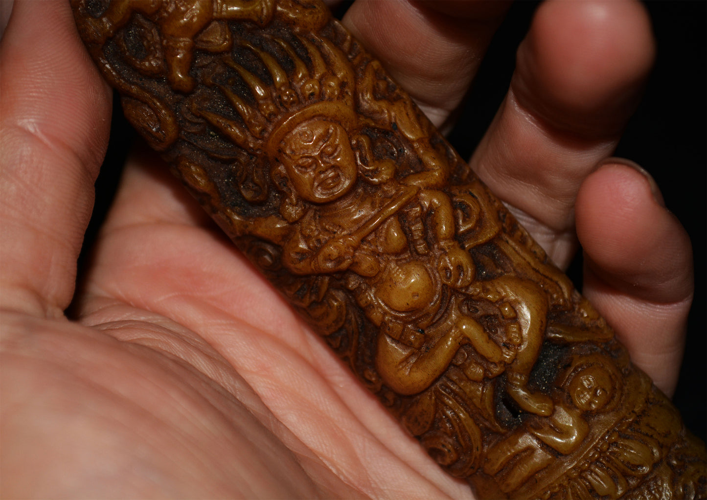 Real Tibetan Old Antique Kapala Bone Buddha Statue Amulet Himalaya Talisman Garuda Bird Pendant