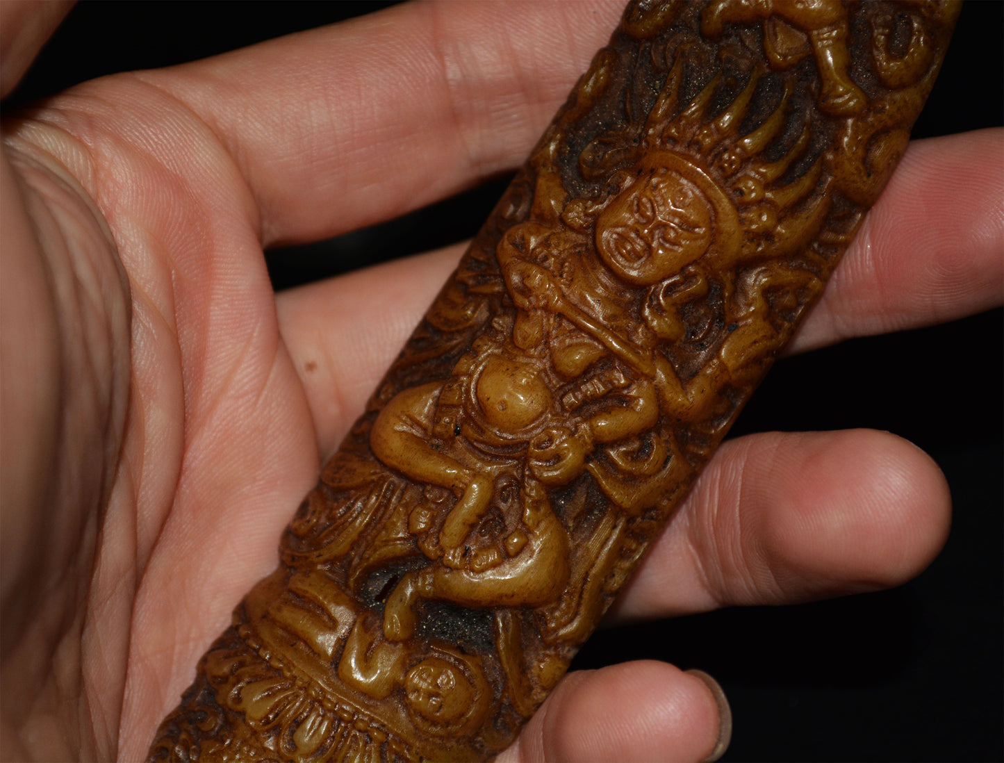 Real Tibetan Old Antique Kapala Bone Buddha Statue Amulet Himalaya Talisman Garuda Bird Pendant