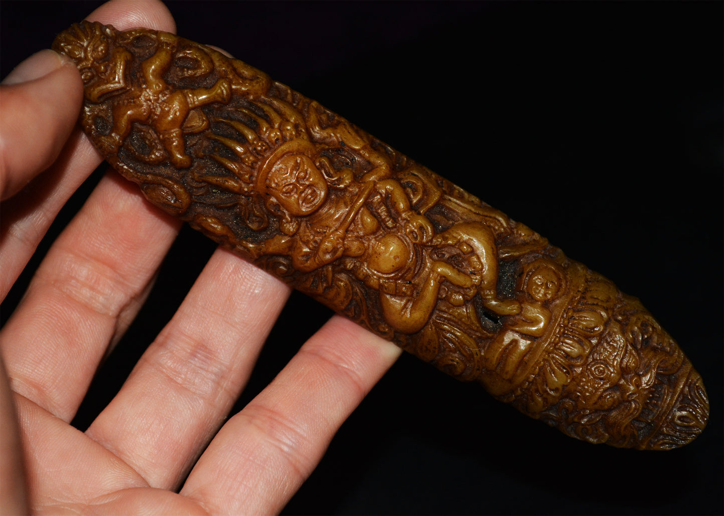 Real Tibetan Old Antique Kapala Bone Buddha Statue Amulet Himalaya Talisman Garuda Bird Pendant