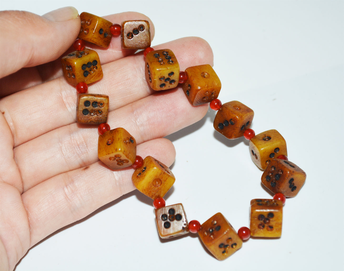 Real Tibetan Old Antique Kapala Bone Dice Bracelet Amulet Himalaya Genuine Palden Lhamo Buddhism Mala Prayer Beads Talisman